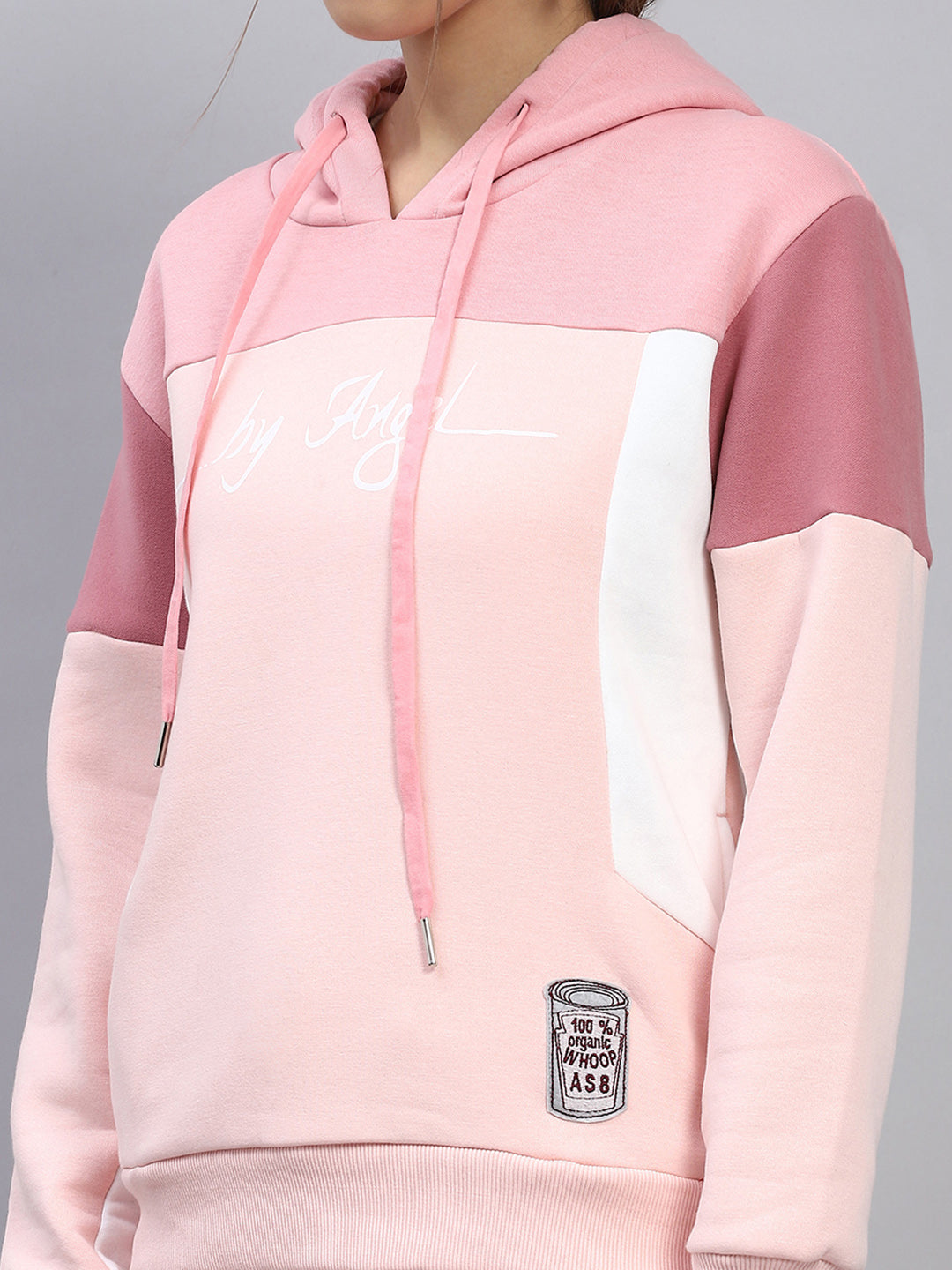 Women Pink Solid Hooded Full Sleeve Sweatshirt