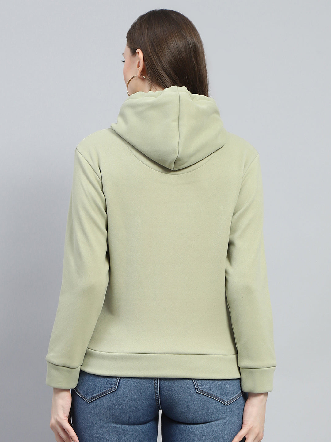 Women Green Printed Hooded Full Sleeve Sweatshirt