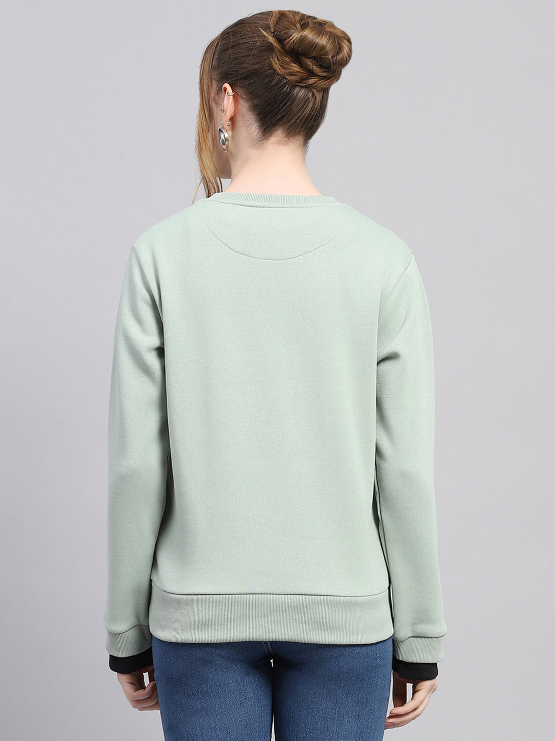 Women Green Printed Round Neck Full Sleeve Sweatshirt
