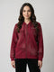 Women Maroon Self Design Hooded Full Sleeve Sweatshirt