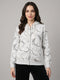 Women White Printed Hooded Full Sleeve Sweatshirt
