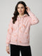 Women Pink Printed Hooded Full Sleeve Sweatshirt