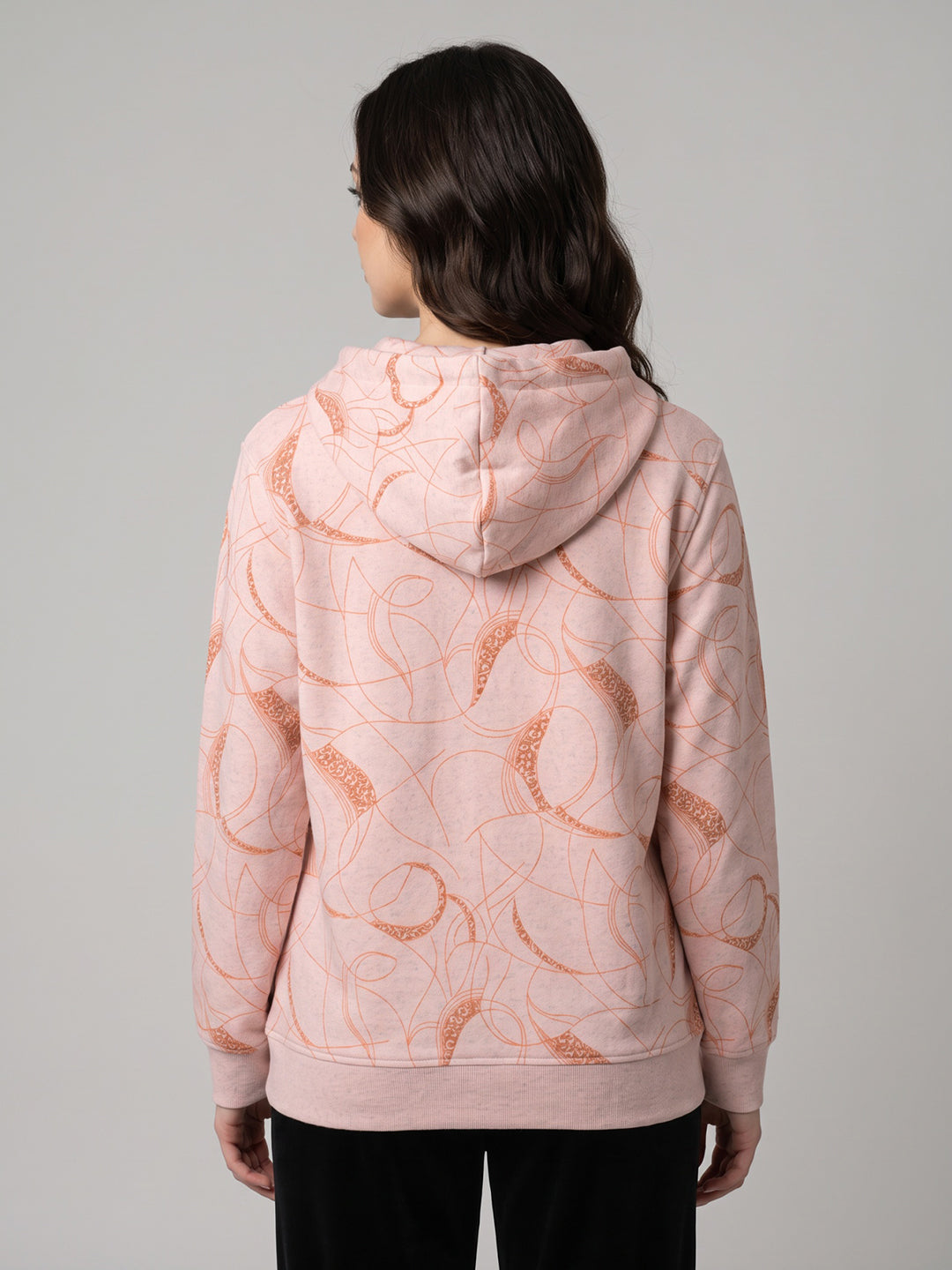 Women Pink Printed Hooded Full Sleeve Sweatshirt