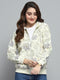 Women Cream Printed Hooded Full Sleeve Sweatshirt