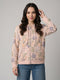 Women Peach Printed Hooded Full Sleeve Sweatshirt