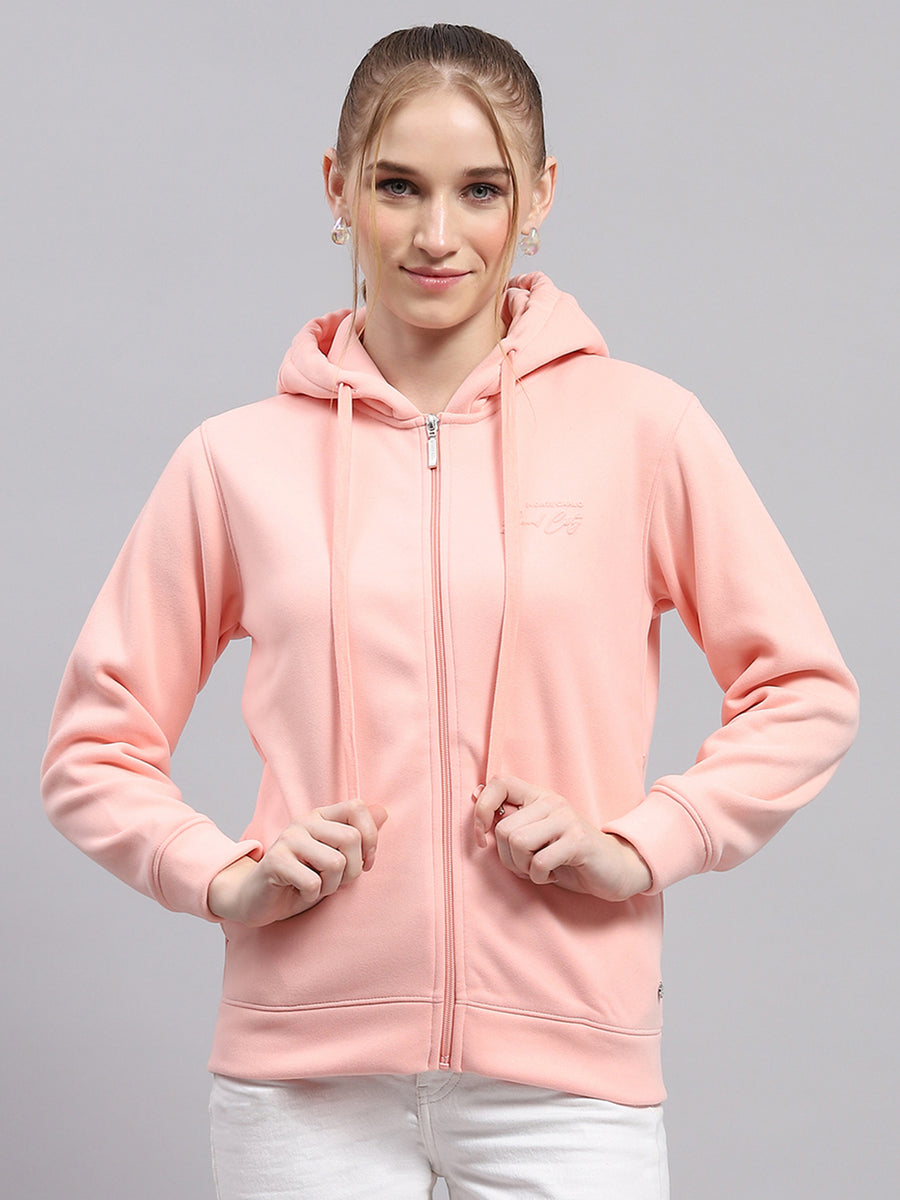Buy Women Peach Printed Hooded Full Sleeve Sweatshirt Online in