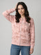 Women Pink Printed Hooded Full Sleeve Sweatshirt