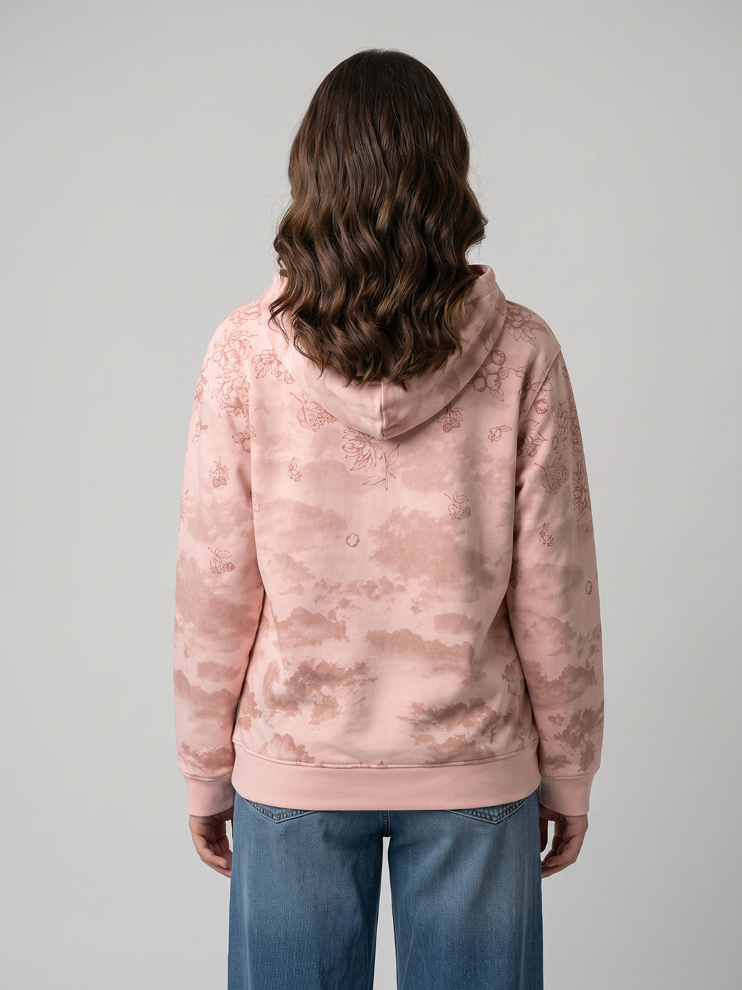 Women Pink Printed Hooded Full Sleeve Sweatshirt