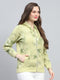 Women Green Printed Hooded Full Sleeve Sweatshirt