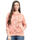 Women Peach Printed Hooded Full Sleeve Sweatshirt
