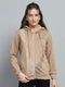 Women Beige Printed Hooded Full Sleeve Sweatshirt