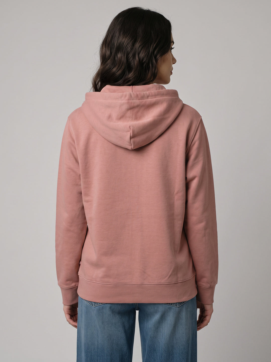 Women Peach Printed Hooded Full Sleeve Sweatshirt