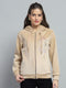 Women Beige Printed Hooded Full Sleeve Sweatshirt