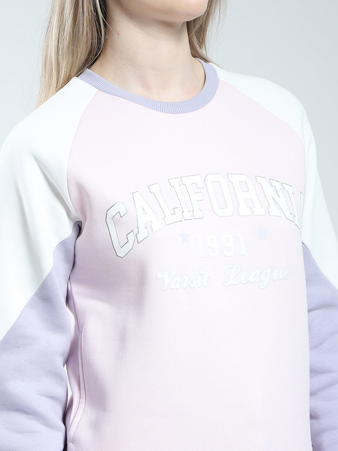 Women Purple Printed Round Neck Full Sleeve Winter Tracksuit