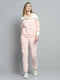 Women Peach Solid Hooded Full Sleeve Tracksuit