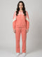Women Coral Solid Hooded Full Sleeve Tracksuit