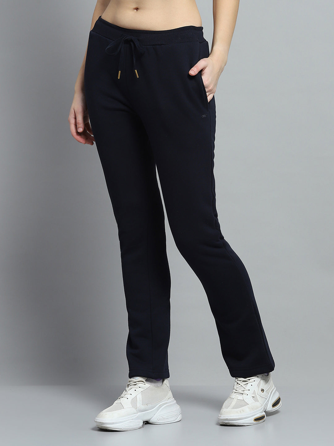 Women Navy Blue Printed Hooded Full Sleeve Tracksuit