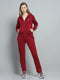 Women Maroon Printed Hooded Full Sleeve Tracksuit