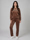 Women Brown Printed Round Neck Full Sleeve Cords Set