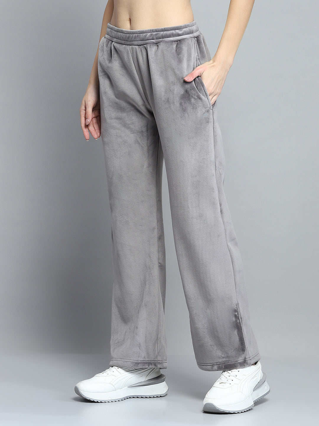 Women Grey Printed Round Neck Full Sleeve Cords Set