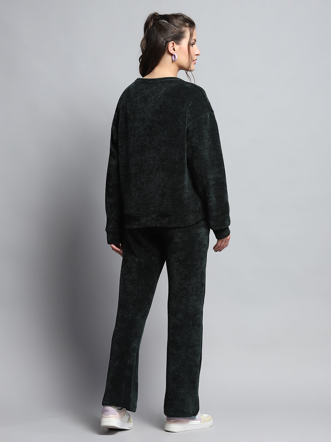 Women Green Printed Round Neck Full Sleeve Cords Set