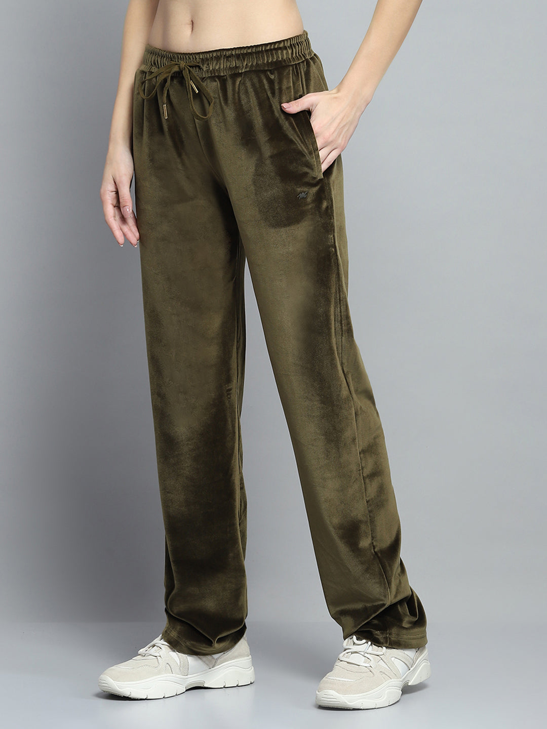 Women Olive Printed Mock Neck Full Sleeve Cords Set