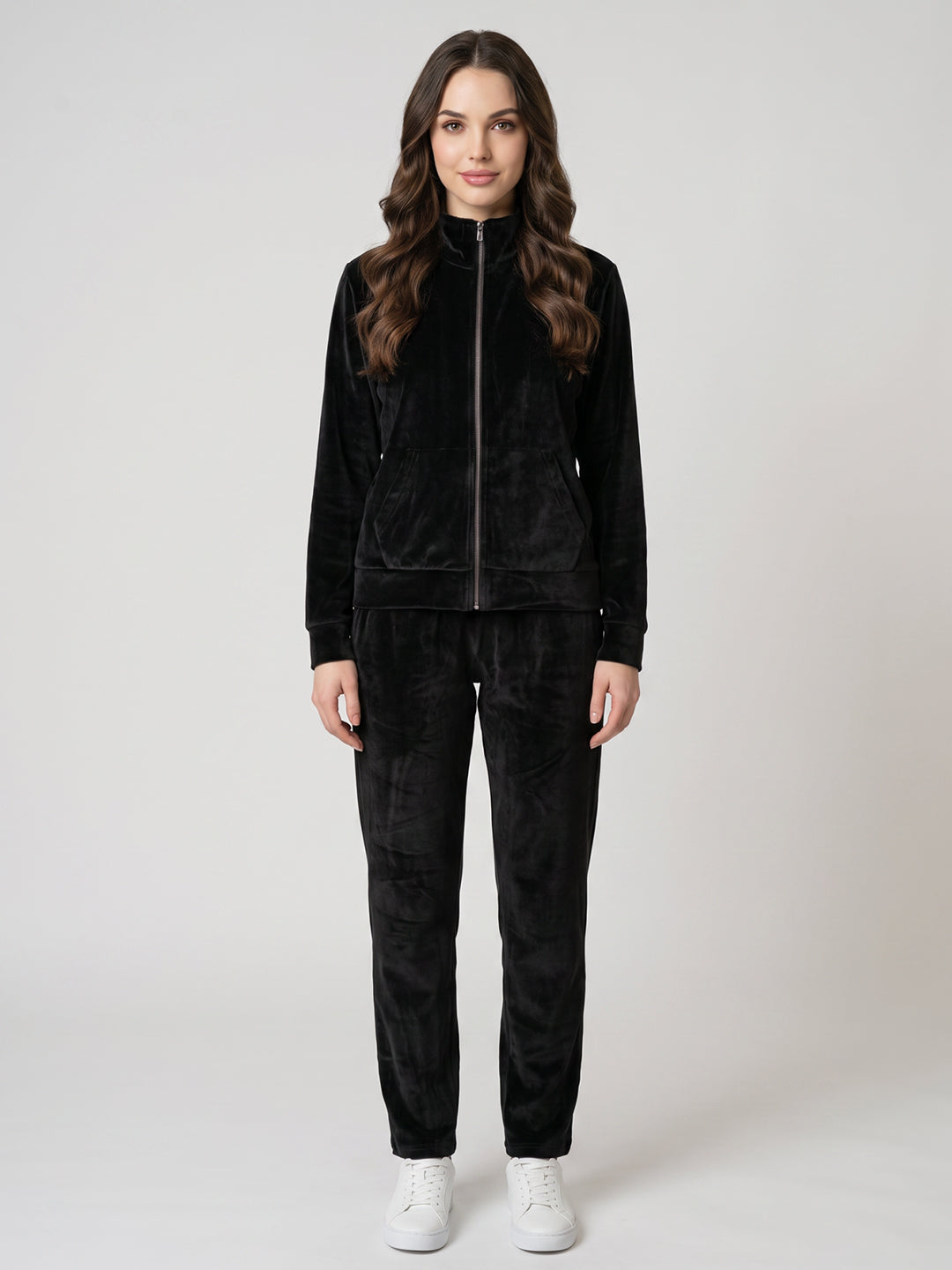 Women Black Solid Turtle Neck Full Sleeve Cords Set