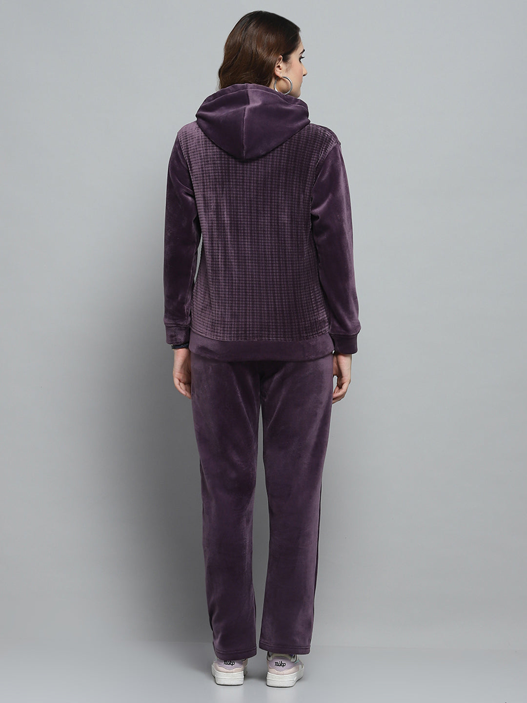 Women Purple Printed Hooded Full Sleeve Cords Set