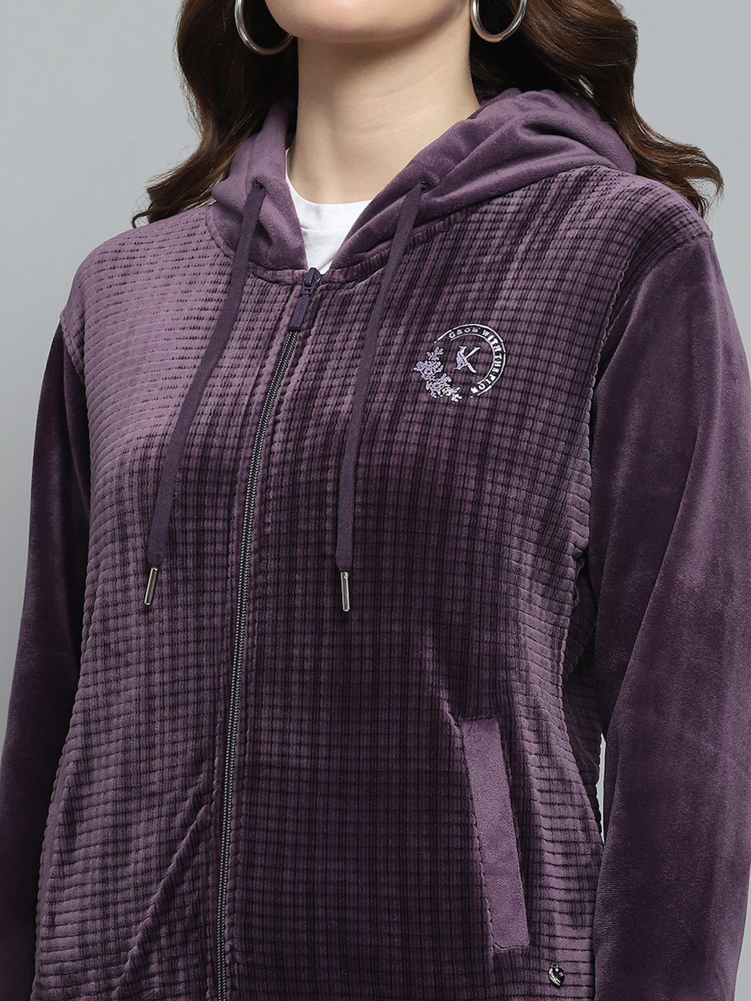 Women Purple Printed Hooded Full Sleeve Cords Set