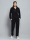 Women Black Self Design Collar Full Sleeve Cords Set