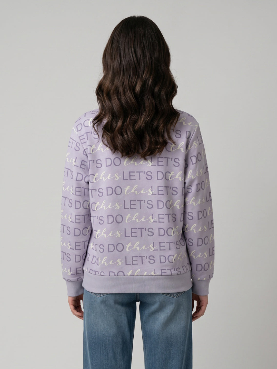 Women Purple Printed Stand Collar Full Sleeve Sweatshirt