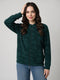 Women Green Printed Mandarin Collar Full Sleeve Sweatshirt