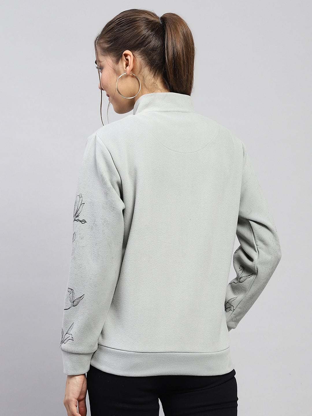 Women Light Green Printed Fashion Neck Full Sleeve Sweatshirt