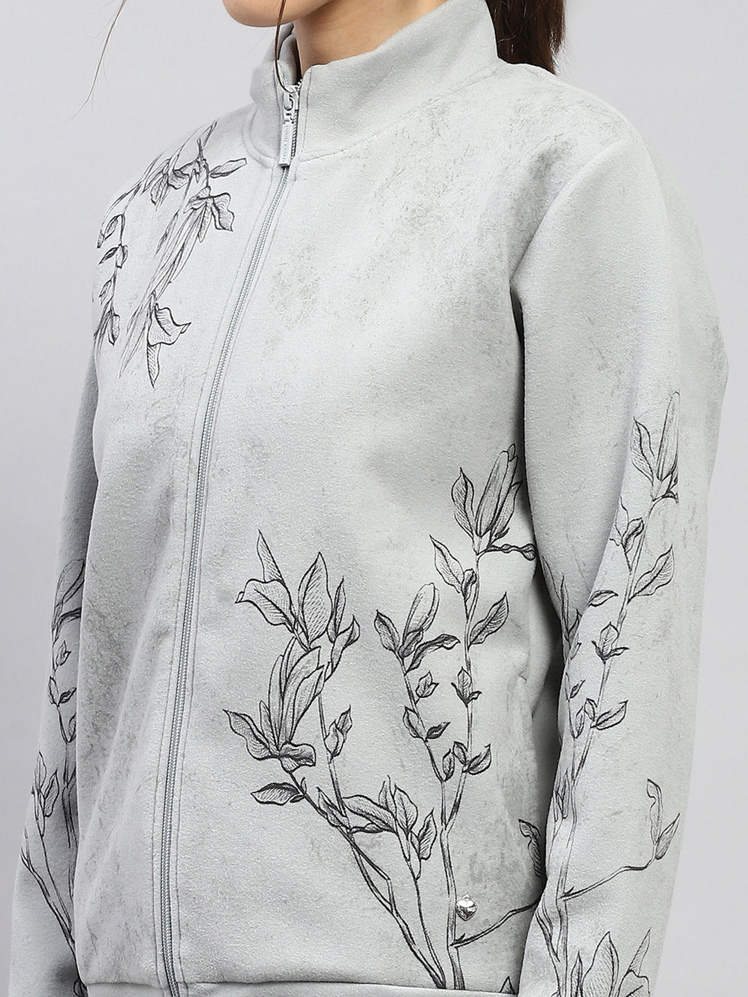 Women Light Green Printed Fashion Neck Full Sleeve Sweatshirt