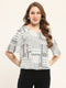 Women White Printed Round Neck Half Sleeve Winte Top