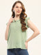 Women Green Solid V Neck Sleeveless Winte Top