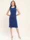 Women Blue Self Design Round Neck Sleeveless Dress