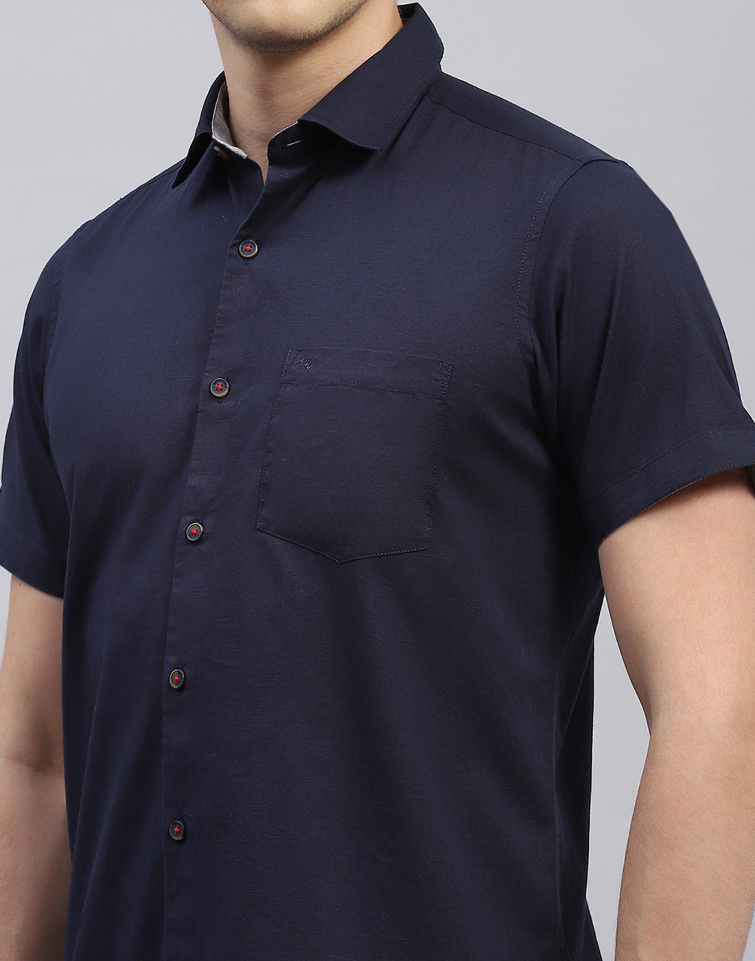 Men Navy Blue Solid Collar Half Sleeve Shirt
