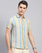 Men Multicolor Stripe Collar Neck Half Sleeve Linen Shirt