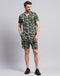 Men Green Printed Collar Neck Half Sleeve Cords Set
