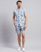 Men Blue Printed Collar Neck Half Sleeve Cords Set