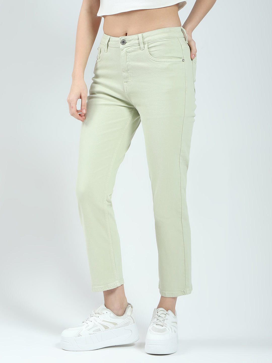 Women Green Solid Slim Fit Denim