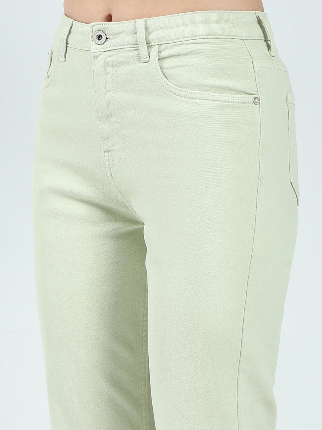 Women Green Solid Slim Fit Denim
