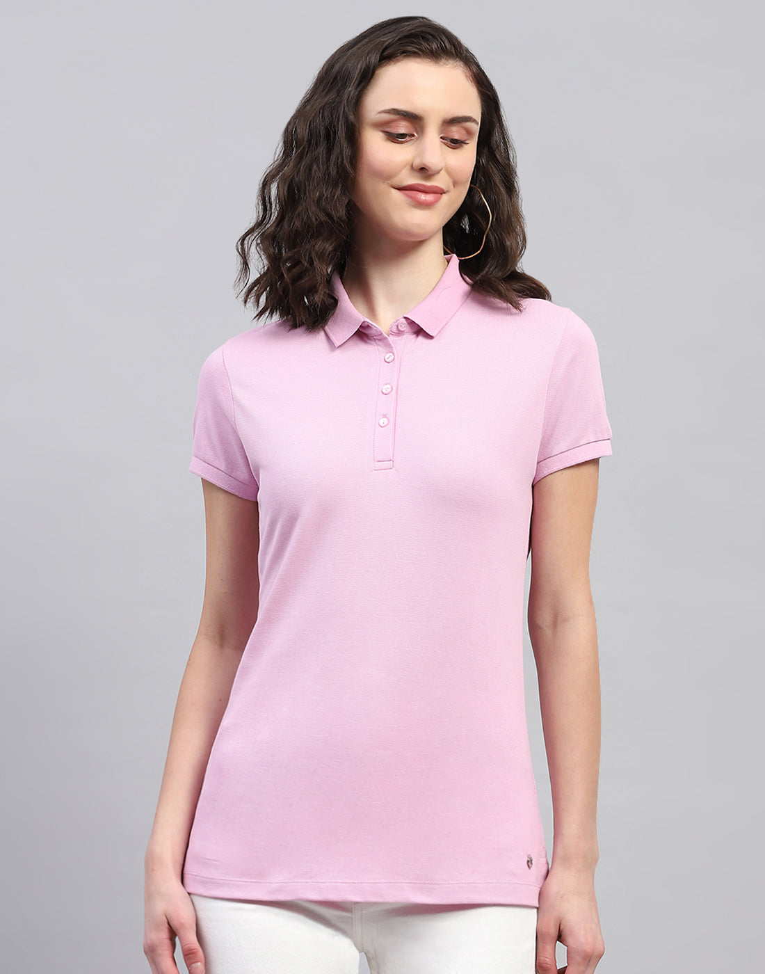 Women Purple Solid Collar Neck Half Sleeve T Shirt