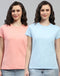 Women Pink & Sky Blue Solid Round Neck Half Sleeve Top (Pack of 2)