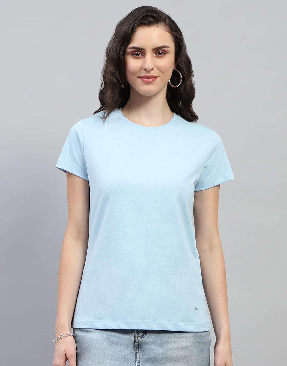 Women Pink & Sky Blue Solid Round Neck Half Sleeve Top (Pack of 2)