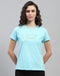 Women Sky Blue Printed Round Neck Half Sleeve Top