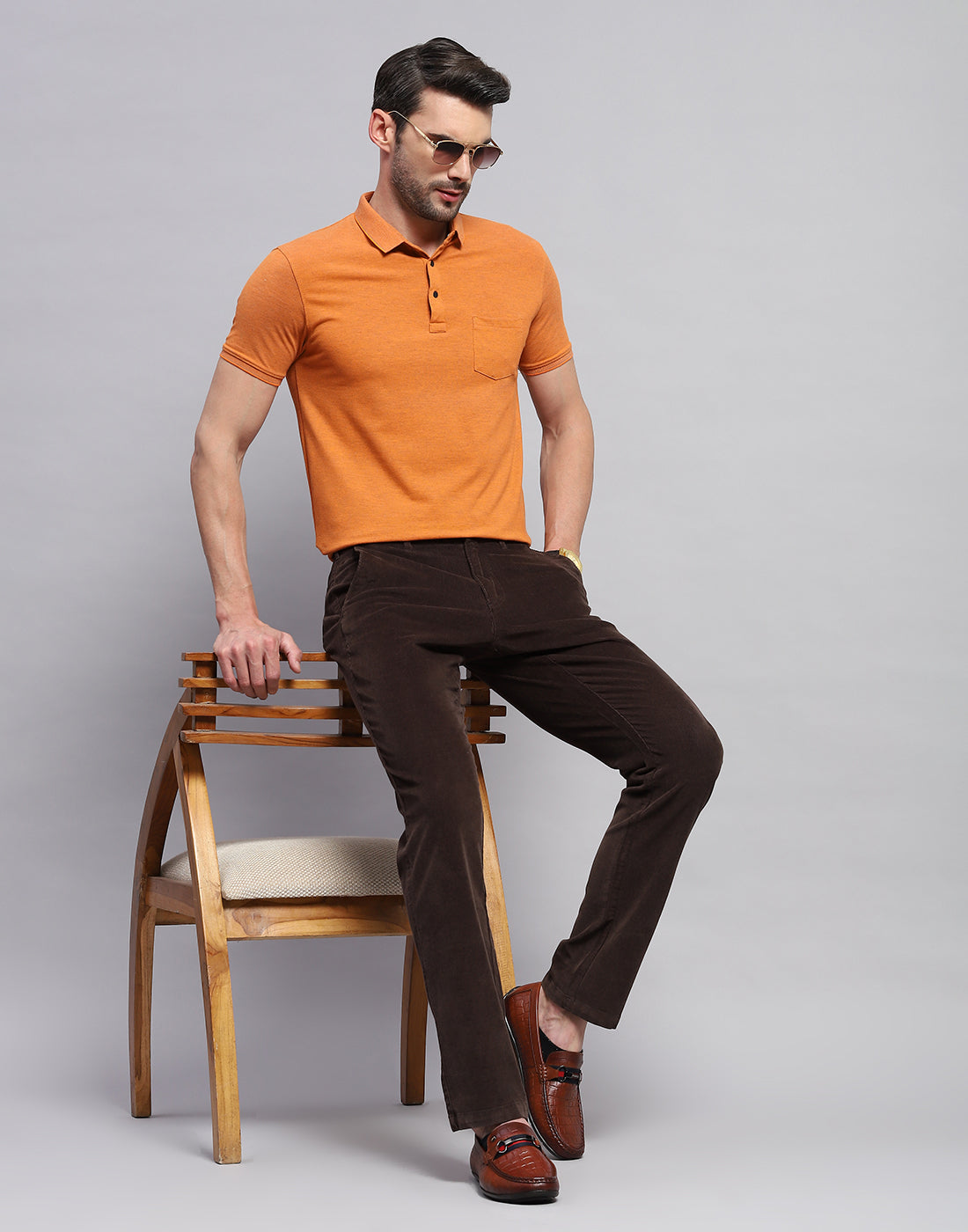 Men Brown Solid Regular Fit Trouser