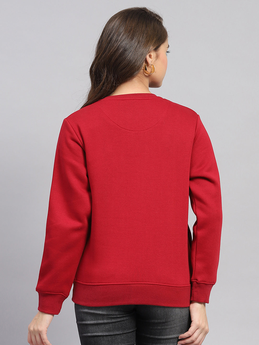 Women Maroon Printed Round Neck Full Sleeve Sweatshirt