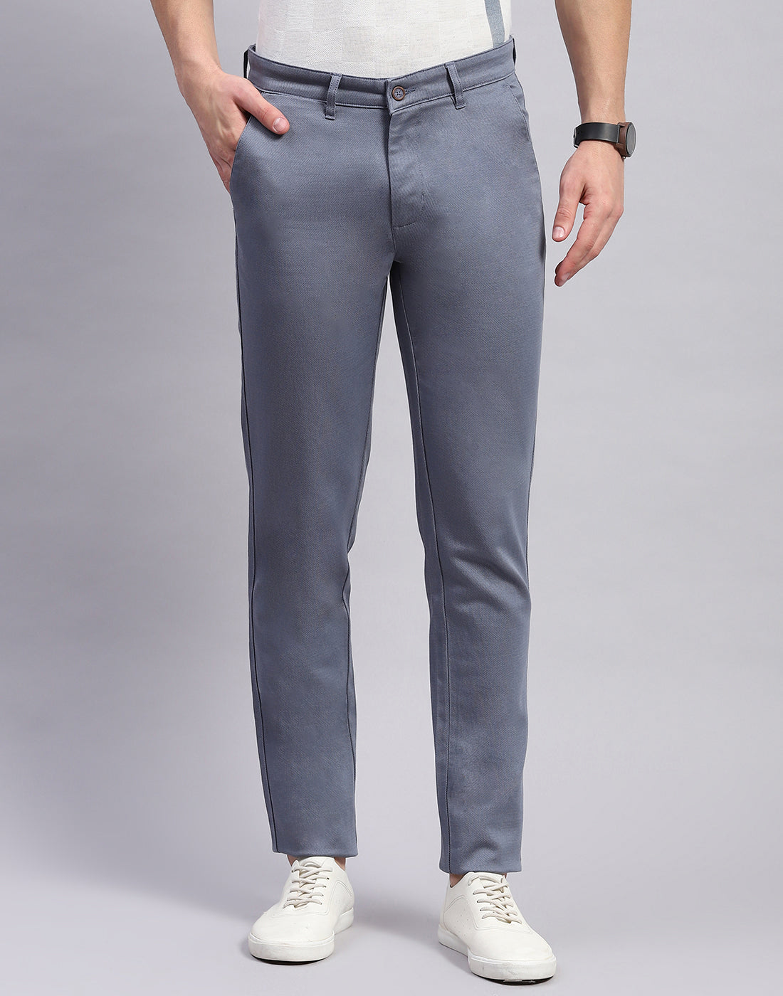 Men Grey Solid Regular Fit Trouser